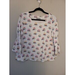 Habitat White Cotton Round Neck Shirt Sz S Beachy Breathable Vacation